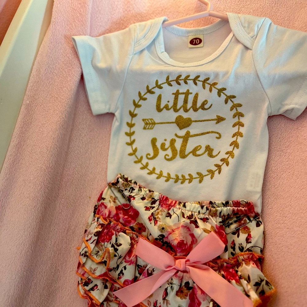 Little Sister Onesie and Ruffled Diaper Cover